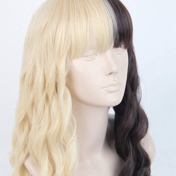 2 TONE BLONDE & BROWN CURLY Cosplay WIG *NWT* main image 4
